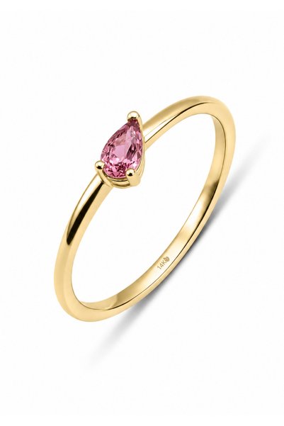 KAIROS JEWELRY 14 Ayar Altın Damla Kesim Doğal Pembe Turmalin Yüzük