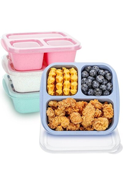 STARSTAR 4-Piece Lunch Box Set, 3 Compartments, 17x5.5x15.5cm, Reusable Stack...