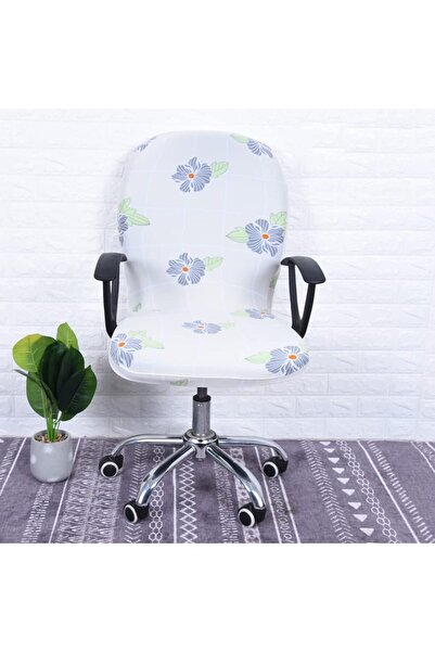 Morvena Picks Husă elastică albastră cu imprimeu floral pentru scaun pivotant...