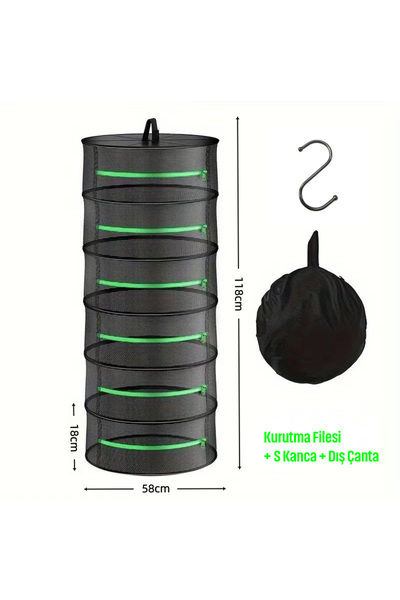 silabor 6 Katlı Askılı Meyve Sebze Bitki Kurutma Filesi Katlanabilir Fermuarl...