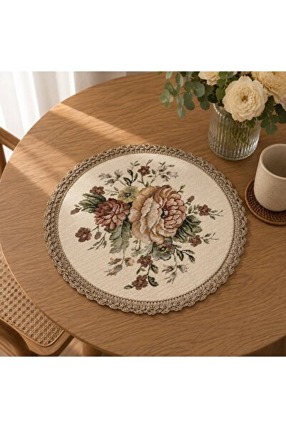 Yeshome Collection غطاء طاولة قهوة دائري مزخرف بتصميم باقة الزهور العتيقة من ...