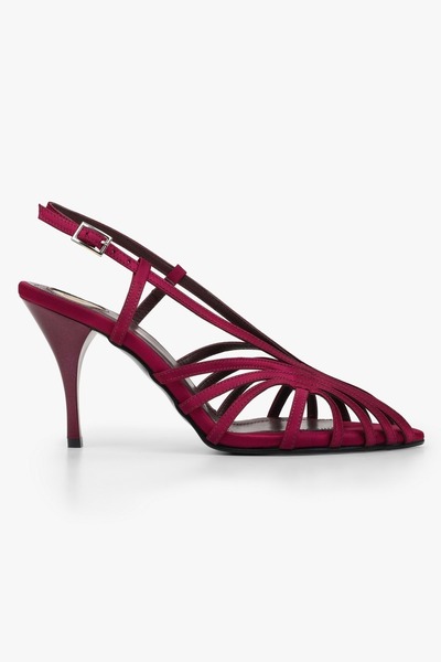Shoeberry Women's Aliva Burgundy Satin Heeled Shoes