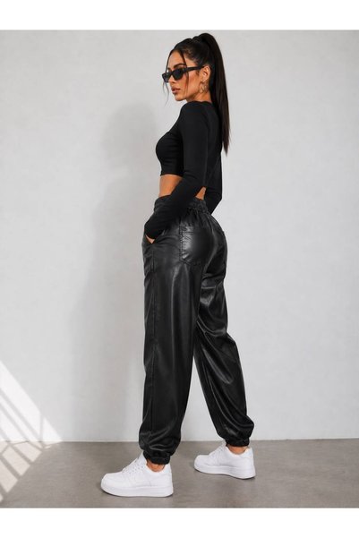 St.Poll Leather Waist Elasticized Jogger Style Pants
