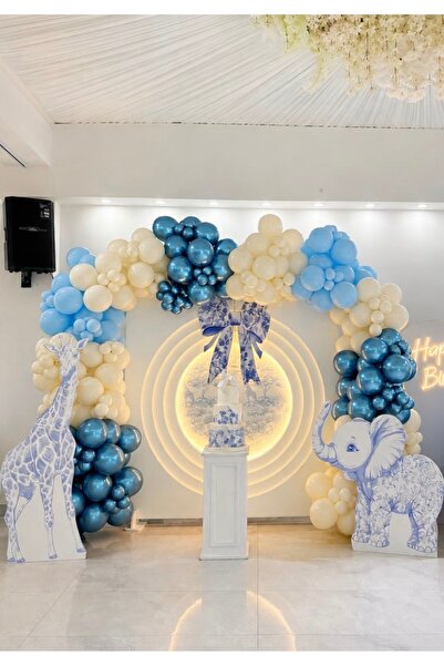 Çemrek Süs Parti Blue Beige Chrome Blue Balloon Chain Set of 100