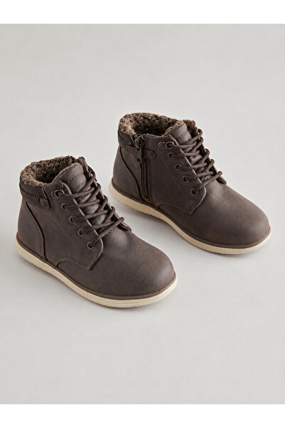 Generic Brand Children's Brown Fur Lined Lace-Up Zippered Boots