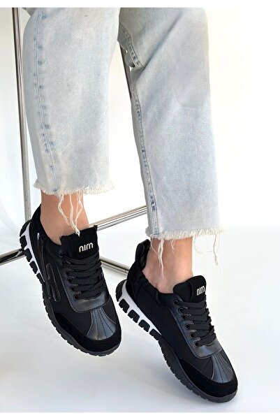 ALFA AKSESUAR 03 Huer Black Nubuck Lace-Up Sports Shoes