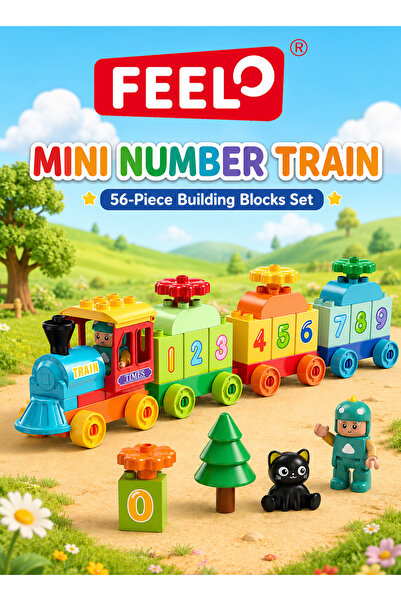 Feelo Mini Number Train Building Blocks Set, 56 Pieces, Numbers 0-9, Locomoti...