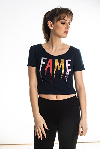 Paco & Co Μπλούζα crop top "FAME" μαύρη