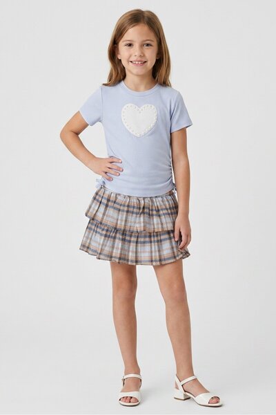 Derek Heart Kids Girl 2 Pcs Plaid Top And Skort With Hair Clip Set, Multicolor
