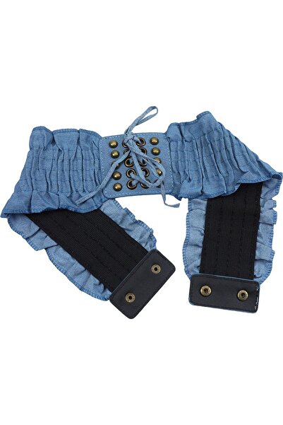 STARSTAR Two punk-style women's stretch woven dress belts, made of denim, wit...