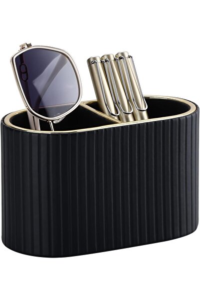 STARSTAR Double-Compartment Faux Leather Desktop Pen Holder & Remote Stand (b...