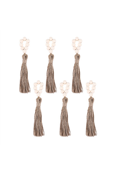 STARSTAR A set of 6 wooden napkin rings adorned with inlaid beads, featuring ...