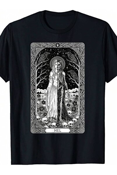 LİNA06 تي شيرت Goddess Tarot - تصميم عتيق مستوحى من عصر الفايكنج مع وجه هيل ا...