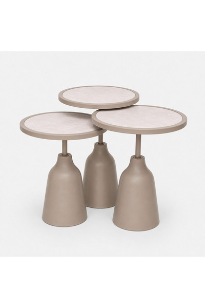 Levon Home PERA Premium Kapüçino Metal Gövdeli Mermer Desenli Üçlü Zigon Sehpa