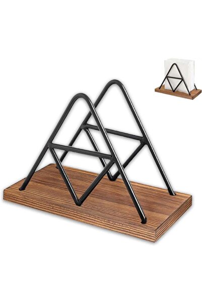 OEM Napkin holder wood and metal, 17 x 12.7 x 8.5 cm, triangular design, black