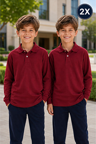 Yalçınoğlu Kids Pachet de 2 tricouri școlare premium cu guler polo, 100% bumb...