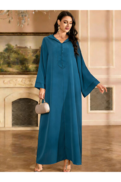 Take Two By Styli Teal Solid Jalabiya with Hood