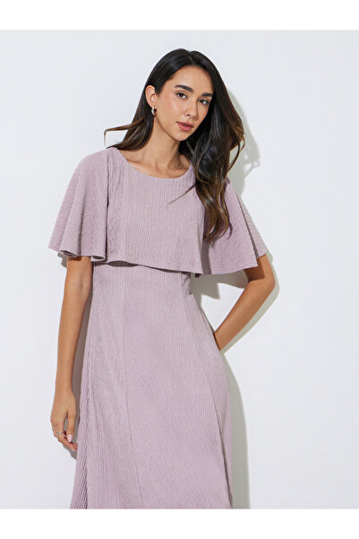 Styli Lilac Cape Sleeves A-Line Midi Dress