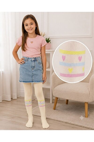 Penti Dres fetițe Young ,,Mini Hearts Line'' 30 den,Vanilie