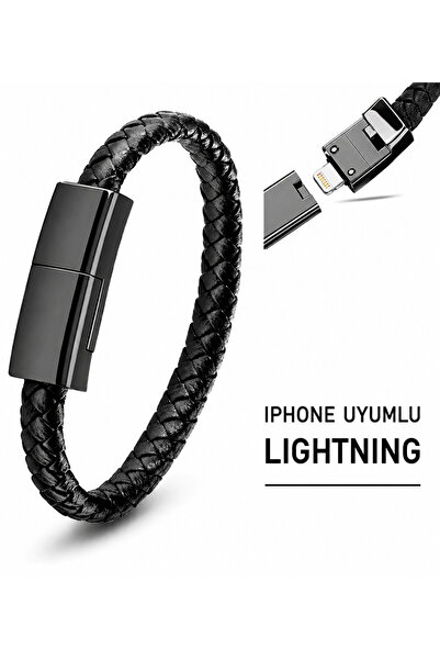 AL-TECH BİLİŞİM Deri Bileklik iPhone Uyumlu Lightning Şarj Kablosu 225mm