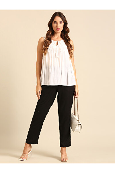 De Moza By Styli Black Solid Viscose Pants