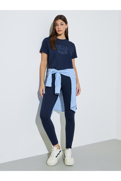 Styli Navy Blue Text Print T-Shirt and Leggings Co-ord Set