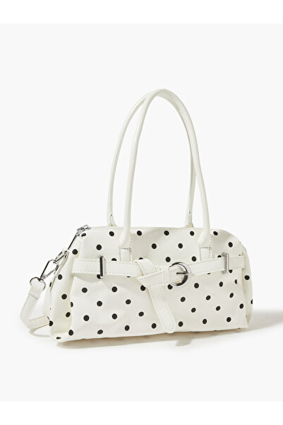 Styli White Polka Dot Shoulder Bag with Buckle Detail