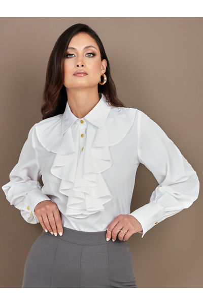 Styli Long Sleeves Ruffle Detail Shirt with Buttons