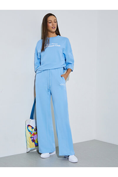 Styli Light Blue Wide Leg Cotton Joggers
