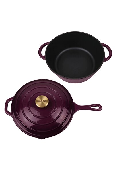 NO BRAND Set oală emailată 26cm cu capac, pentru vânătă, inducție
