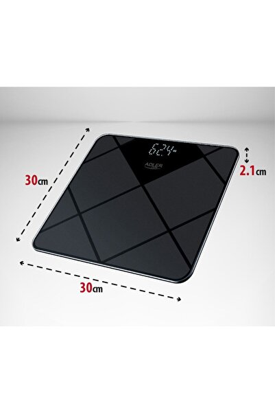 adler Cântar electronic de baie din sticlă, negru, cu ecran LCD, de precizie,...