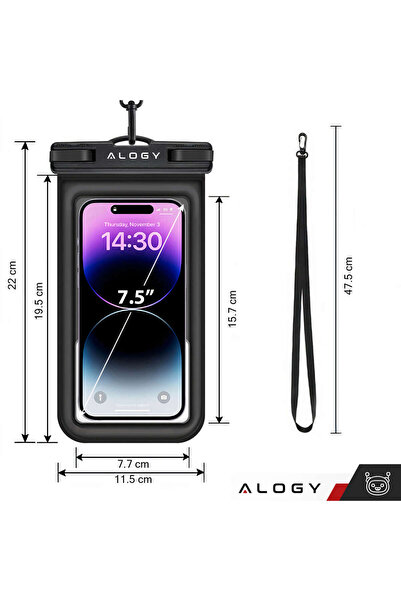 ALOGY Husă impermeabilă etanșă pentru telefon 7.5, pentru plajă, piscină + hu...