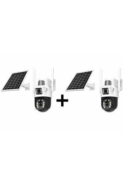 DealsReall Set de 2 camere de supraveghere WiFi cu panou solar 6MP, 355 °   R...