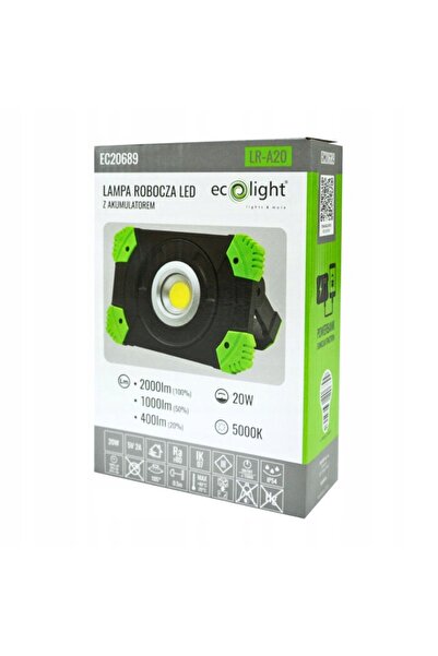 ecolight Lampă de lucru cu halogen LED pentru construcții, 10 W, 5000 K, proi...