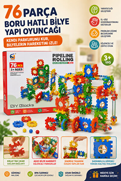 SAFİR 76 Parça Boru Hatlı Bilye Yapı Oyuncağı – Marble Run Pipeline Building ...