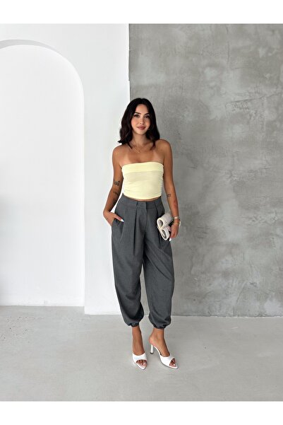 Ozy Fashion Smoked Bell-Bottom Woven Trousers