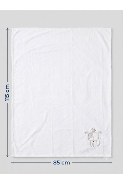 TinyCare 100% Cotton, Embroidered, Hypoallergenic Baby Blanket - Soft Texture, Children's Bath Towel White, 85X115Cm