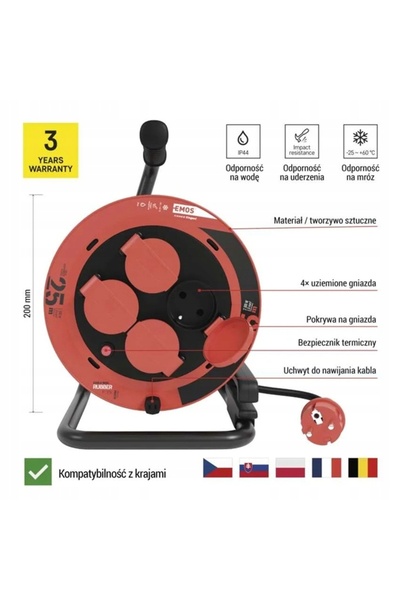 NO BRAND PRELUNGITOR CU TAMBUR DIN CAUCIUC 25 m, 4 prize, 230 V, 3x1 mm², 10 ...