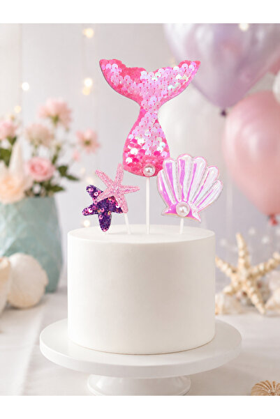 party mix Deniz Kızı Pasta Süsü 4 Parça Mermaid Cake Topper Doğum Günü Pasta ...