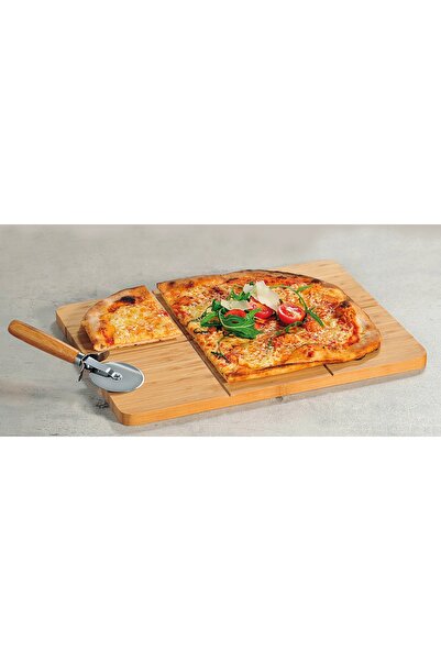 Kesper Tocător de pizza dreptunghiular din bambus + cuțit 40 x 30 cm