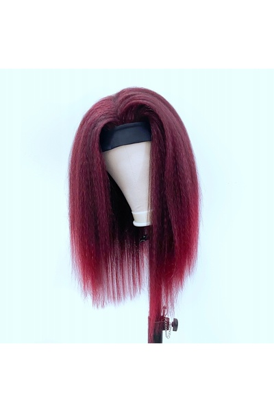 NO BRAND Perucă lungă, afro-americană, bordo, cu bentiță