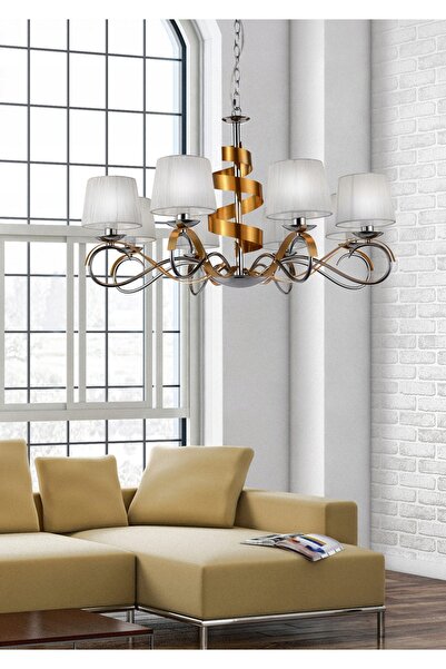 NO BRAND Lampă suspendată DENIS 8X40W E14 Crom/Auriu