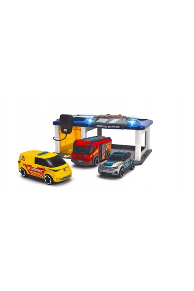 Dickie Toys POST DE EMERGENȚĂ CU 3 VEHICULE, LUMINI, SUNETE, MICROFON
