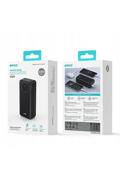 NO BRAND PowerBank rapid de 30000 mAh, capacitate mare, 2 porturi USB-C și 1 ...