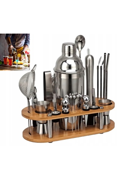 Anytech SET BARMAN PROFESIONAL 23 PIESE ACCESORII BĂUTURI CU BAZĂ ȘI CAPAC
