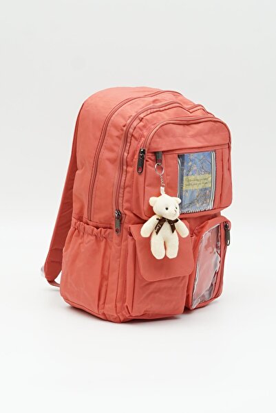 Jasmin School Backpack with Transparent Pocket and Teddy Bear Gift