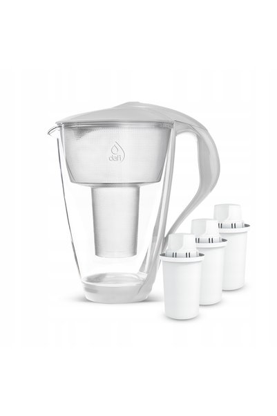 Dafi Carafa filtrantă din sticlă CRYSTAL LED 2 l Albă + 3 filtre clasice