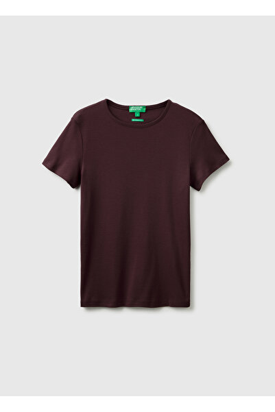 United Colors of Benetton Women's Brown 100% Cotton Crew Neck T-Shirt