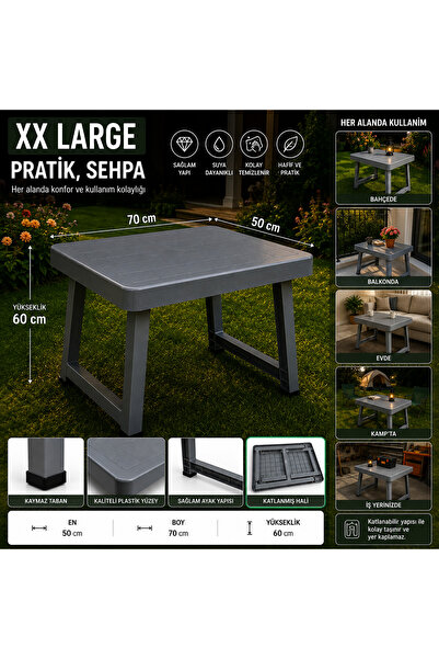 Poliwork XX Large Katlanır Plastik Masa 70x50x60 cm Bahçe Balkon Kamp Piknik ...