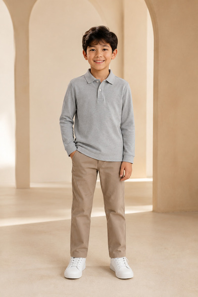 Loule Children's Unisex Gray Long Sleeve Polo Collar T-Shirt 100% Cotton Lako...